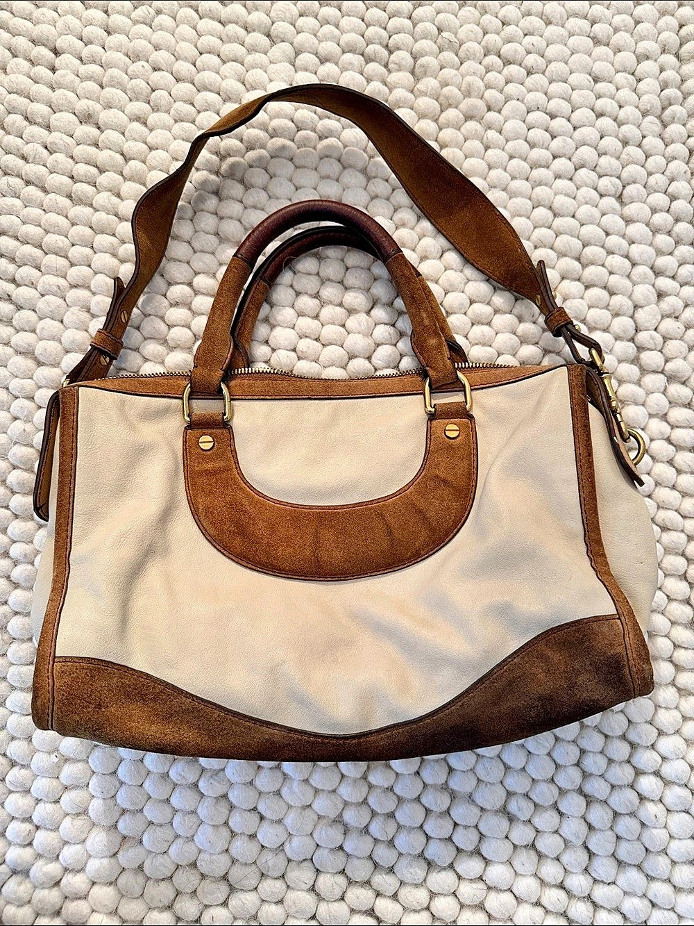 J.Crew Canvas Leather Trim Tote Bag in Brown & Beige